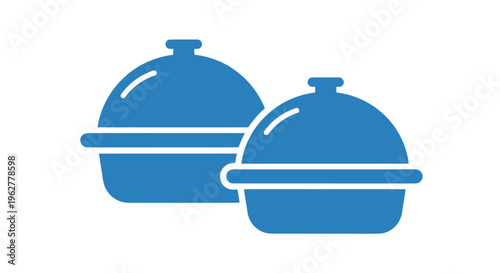 Blue covered serving dishes side by side.