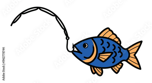 Blue Fish on a Hook Line.