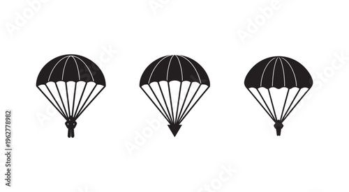 Parachutes in different positions  descending  falling  gliding  skydiving  adventure  sports  equipment  gear  isolated on white background