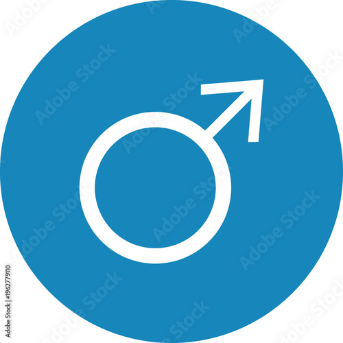 Male icon on blue circle isolated on white background  . Male gender symbol . Vector illustration