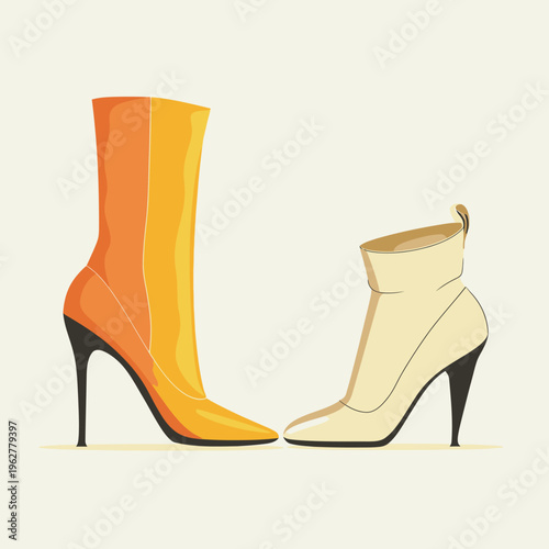 Stylish high heeled boots illustration on neutral background