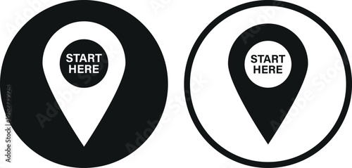 Start here location pin icon set in two styles . Start here map pin icon . Vector illustration