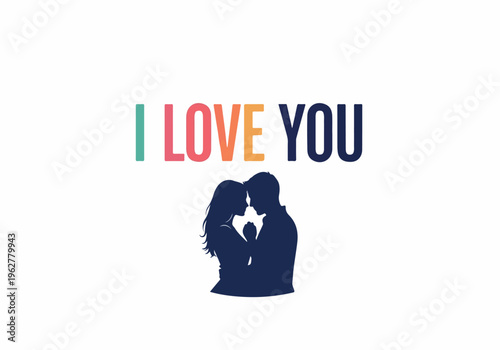 Romantic Silhouette of a Couple Embracing with "I Love You" Text Overlay for Valentine's Day and Relationship Celebrations