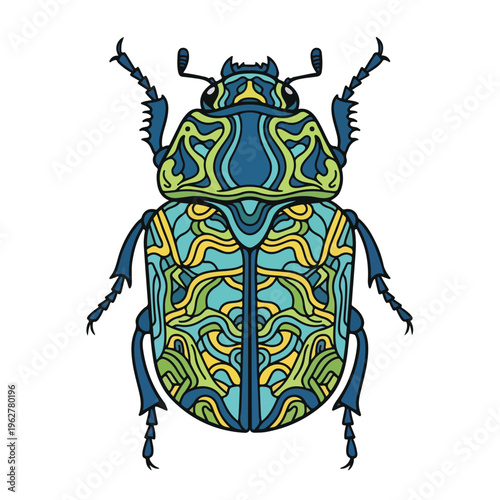 Colorful insect design with intricate details, outlined on a white background