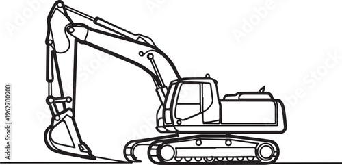 Excavator Machine Line Art Construction Equipment Illustration