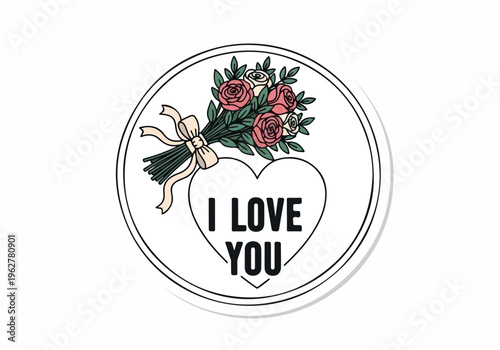 Charming Bouquet of Roses with a Heart-Shaped 'I Love You' Message, Perfect for Expressing Affection and Romantic Sentiments
