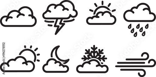 Weather forecast icons set in simple line style