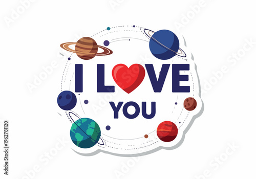 Expressing affection through celestial bodies and cosmic elements, this image embodies a romantic and endearing sentiment with planets and stars