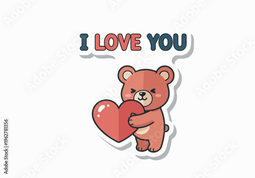 Adorable cartoon bear holding a large heart with the text I LOVE YOU, perfect for expressing affection and celebrating love