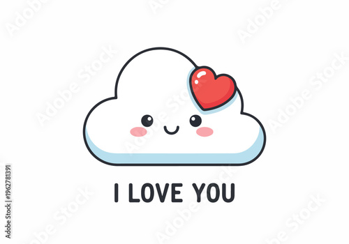 Cute Kawaii Cloud with Heart Saying I Love You, Romantic and Sweet Design Element for Valentine's Day or Any Love Expression