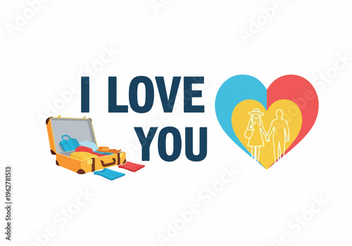 I Love You with suitcase and heart symbols representing travel and romance perfect for expressing affection