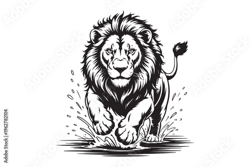Powerful Running Lion Splashing Water Illustration vector