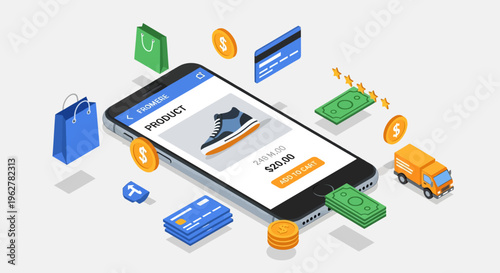 E-commerce, online shopping, mobile payment, digital transaction icons, 25 elements, vector graphics