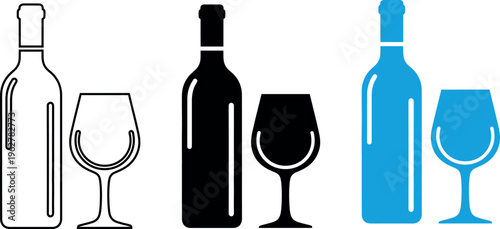 Colorful wine bottles and glasses illustration