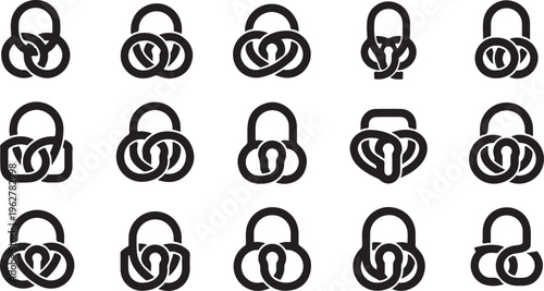Interconnected padlock icons in black and white seamless pattern