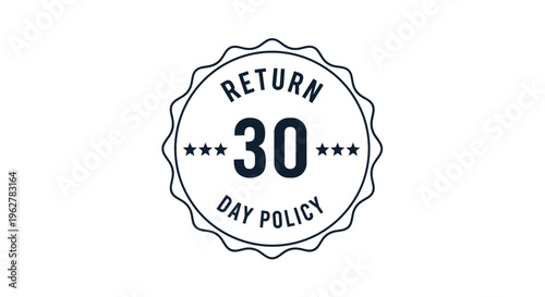 Circular stamp label for 30 day return policy featuring stars and clean typography for retail and e-commerce websites and packaging.