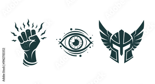 Fist Eye Helmet Icon Symbols.