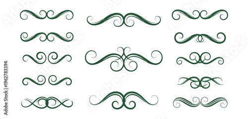 Decorative swirls and flourishes set in teal on black background