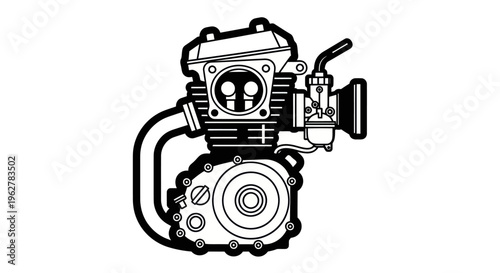 Detailed Motorcycle Engine Illustration Closeup.