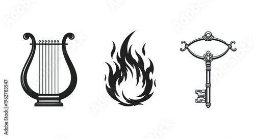 Harp Fire Key Symbols Icons.