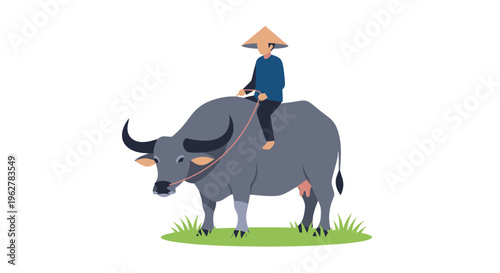 Man riding on big gray bull.