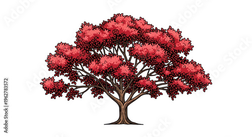 Vibrant Red Tree with Foliage.