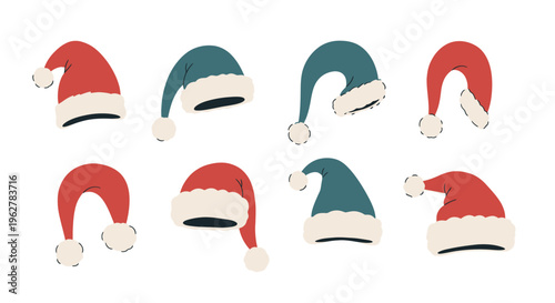 Santa hats in red and green.