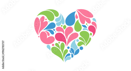 Colorful heart shaped floral design symbol.