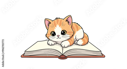 Cute orange kitten on book.