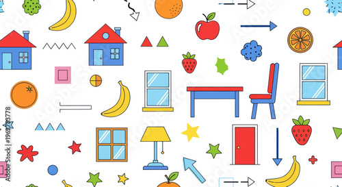 Colorful Educational Icons and Objects.
