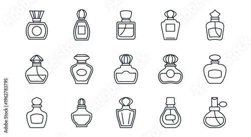 Perfume Bottles Line Icons Set.