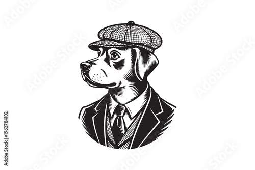Dapper Dog in Suit and Flat Cap Illustration vector