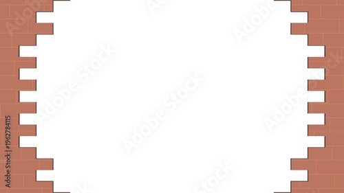 Cracked brick wall transition on white background . Abstract breaking brick wall animation