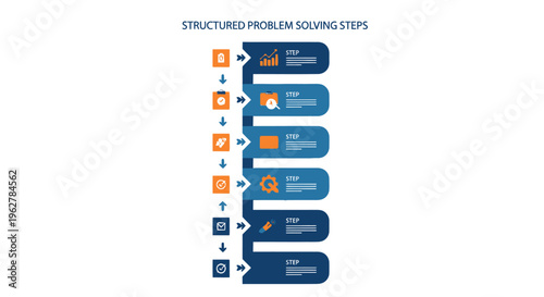 Structured Problem Solving Steps Infographic with Icons and Arrows