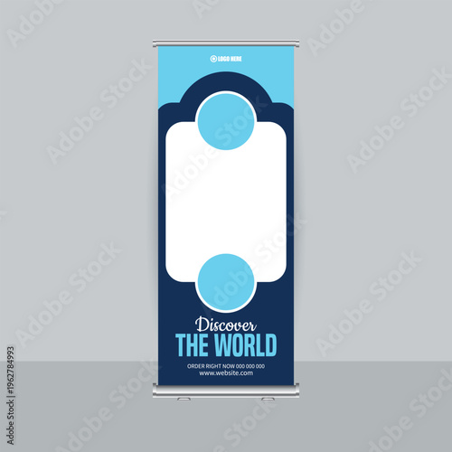 Discover the World Travel Promo Banner with Geometric Frame Design