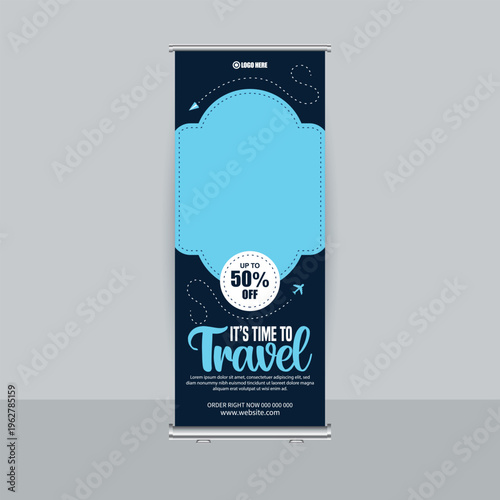 It's Time to Travel Discount Banner with Light Blue Decorative Frame