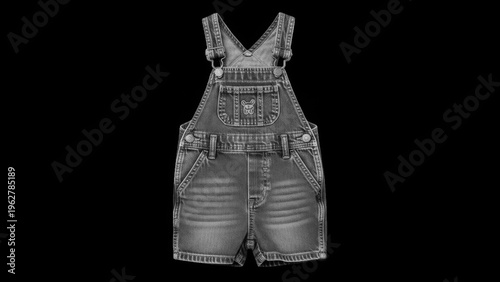 A pair of distressed denim overalls on transparent background