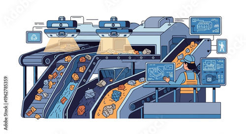 Automated Recycling Plant Sorting Waste with Advanced Technology.