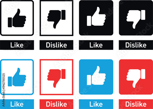Social media like and dislike icons in various colors and styles