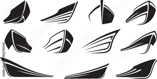Abstract Black and White Leaf Shapes Vector Graphics