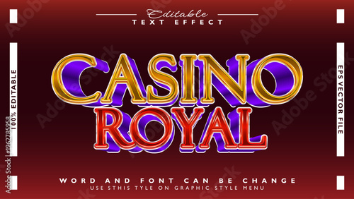 Casino Royal Editable Text Effect with 3D Metallic Gold and Purple Luxury Style