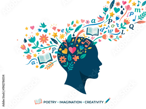 Creative Mind with Colorful Floral Elements.