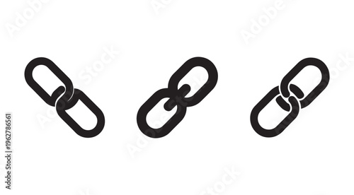 Three black chain links in different orientations on white background  chain links  simple chain icons
