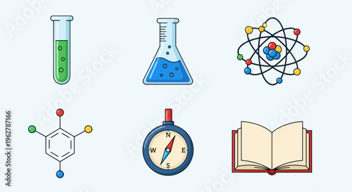 Science education icons and symbols.