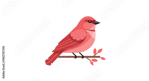 Vibrant Pink Bird Perched on Branch.