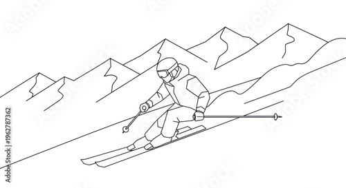 Person Skiing Down Mountain Slope Fast.