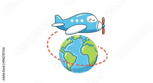 Airplane flying around the Earth globe.