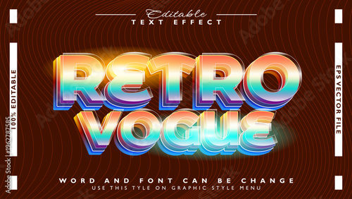 Retro vogue Editable Text Effect with Glossy Rainbow Gradient and Futuristic Metallic Reflections for Creative Typography Designs