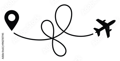 Airplane Flight Route Vector Illustration with Location Pin