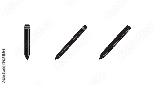 Three black pencils in different angles isolated on white background for drawing and writing purposes